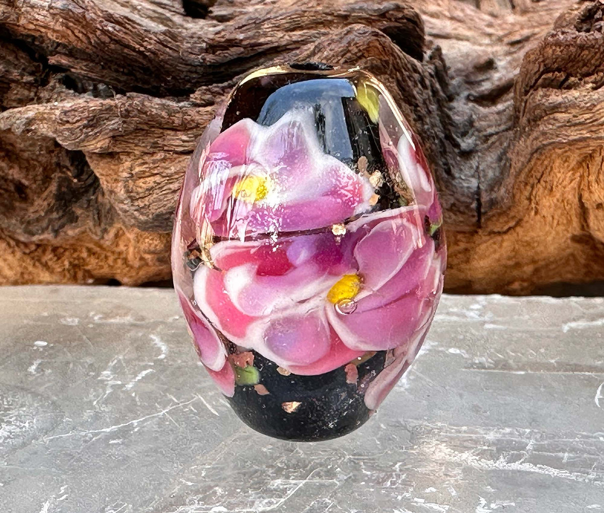 Lampwork Focal Bead- Floral Focal Floral Flower Glass Bead- Jewelry outlet Supply by Sand and Surf Beads