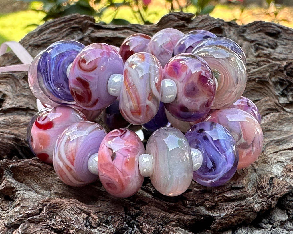 pink purple lampwork beads