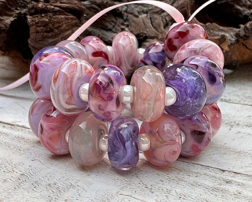 pink purple lampwork beads