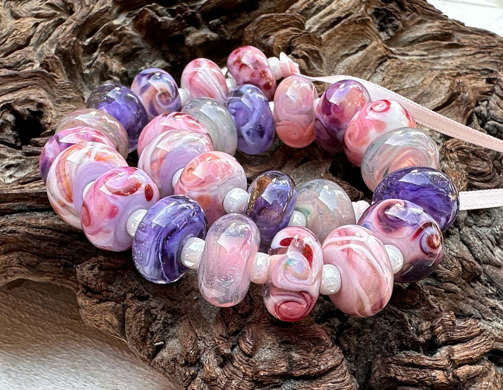 pink purple lampwork beads