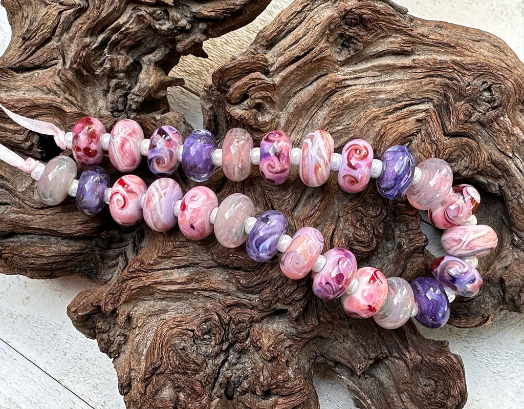 pink purple lampwork beads