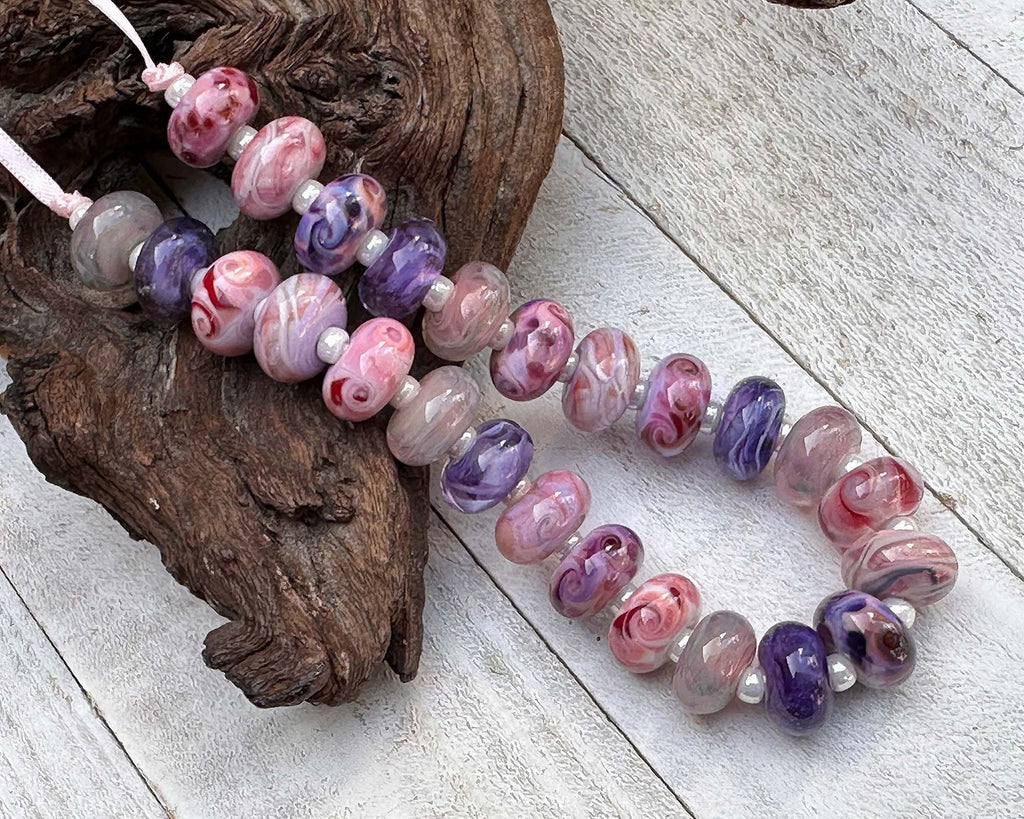 pink purple lampwork beads