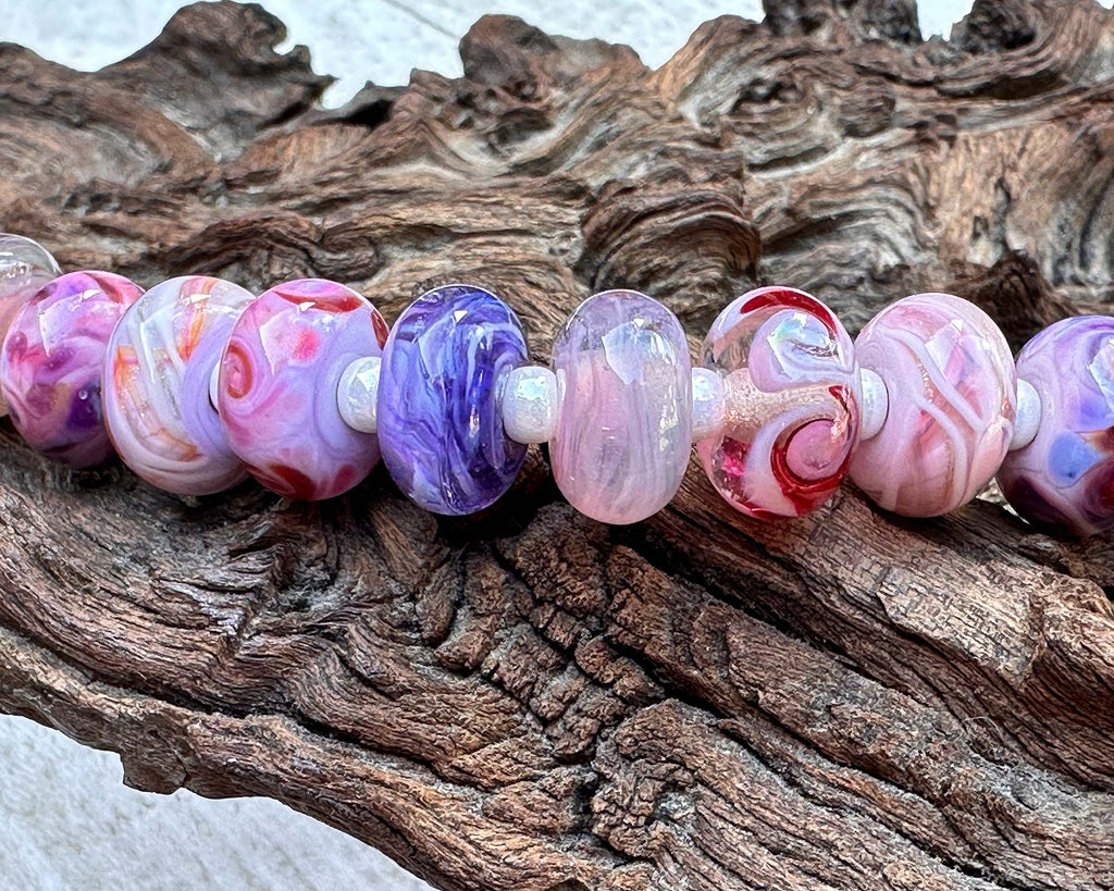 pink purple lampwork beads