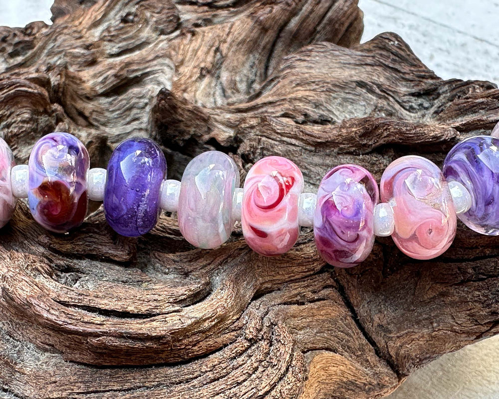 pink purple lampwork beads