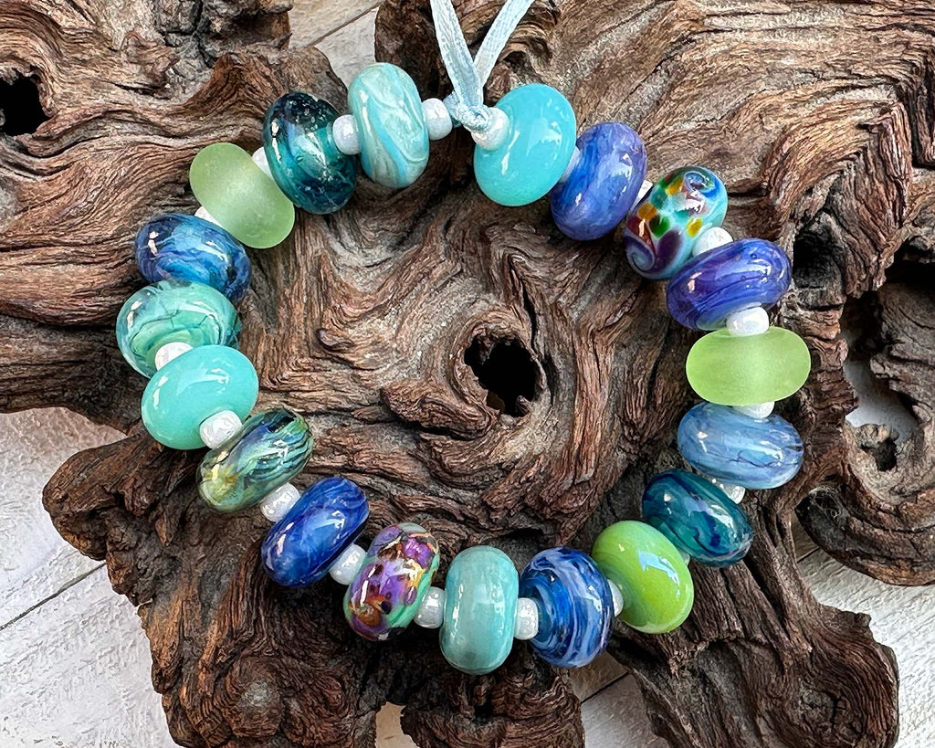 blue green lampwork beads