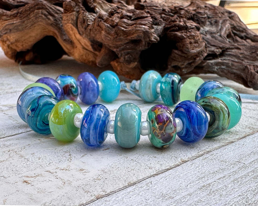 blue green lampwork beads