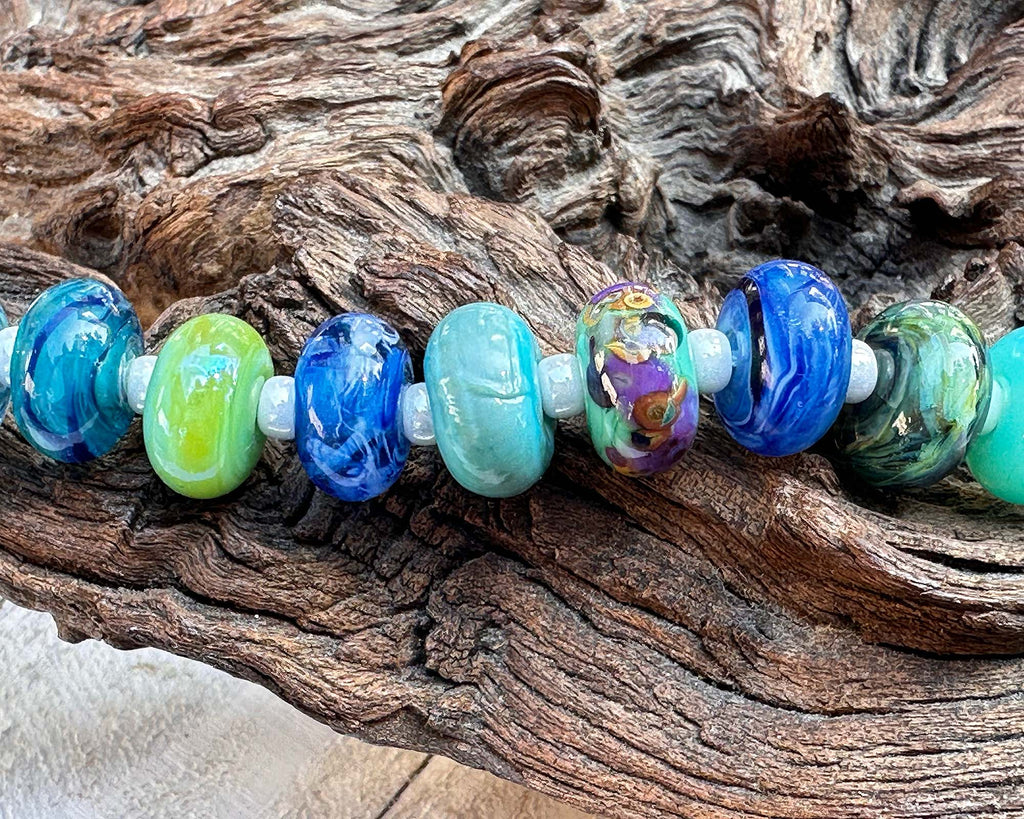 blue green lampwork beads