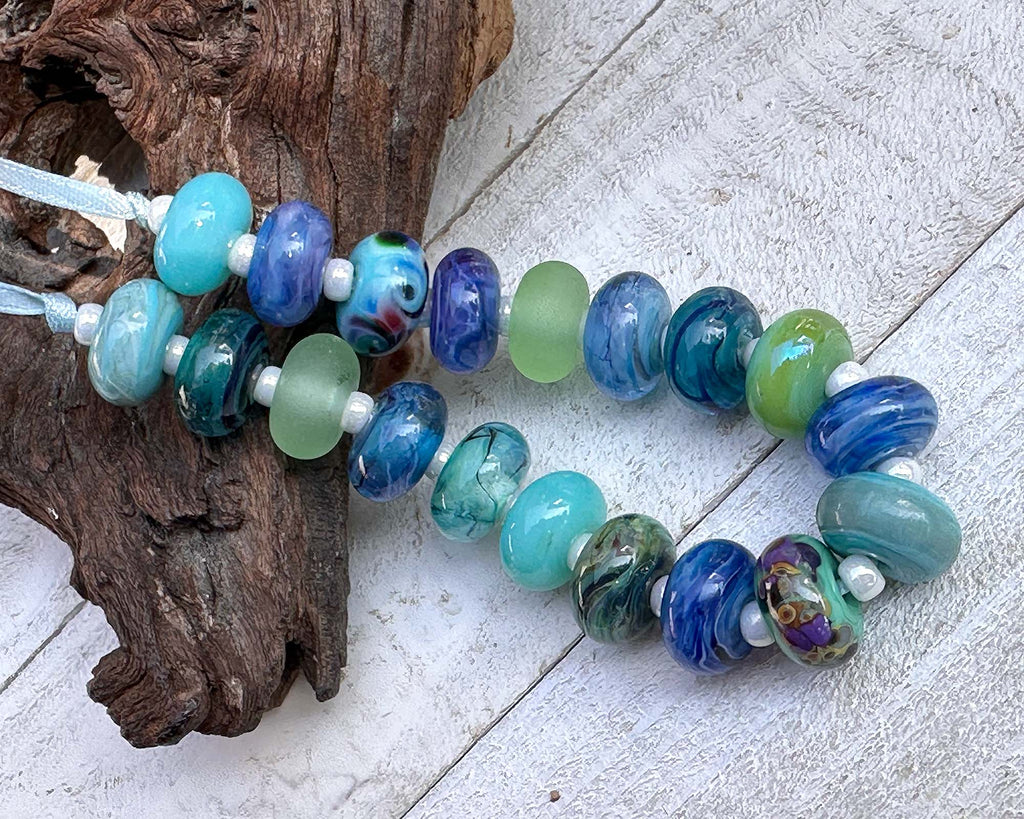 blue green lampwork beads