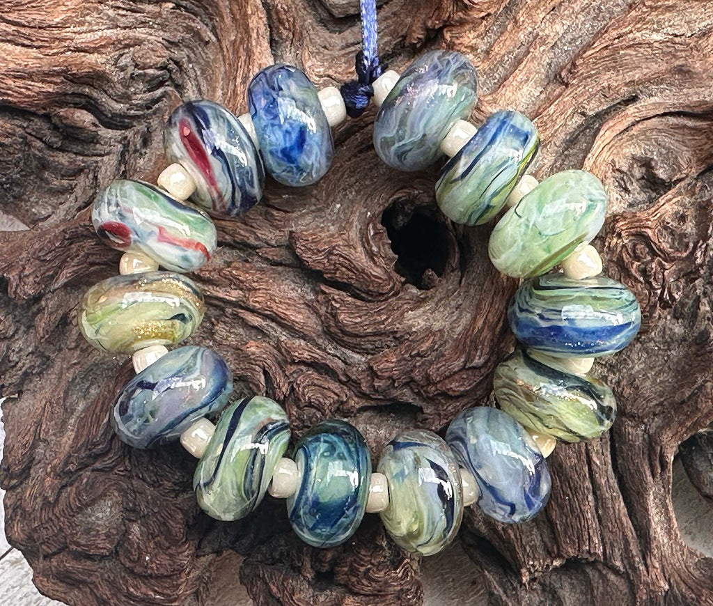 green blue lampwork beads