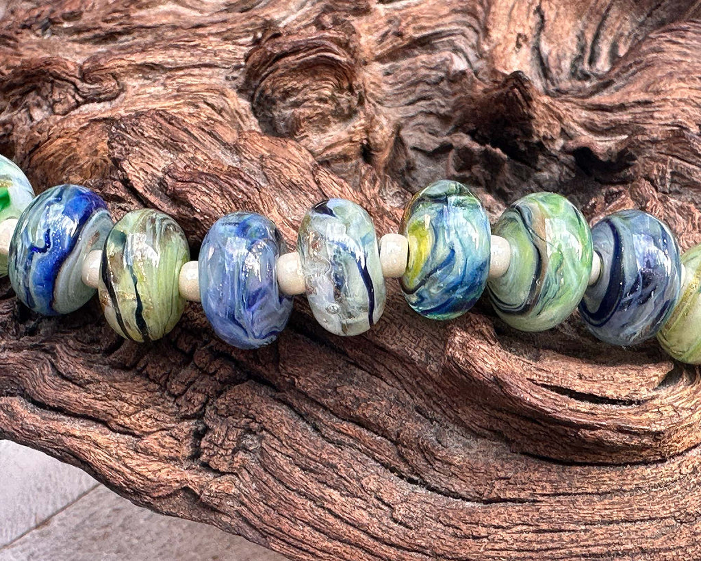 green blue lampwork beads