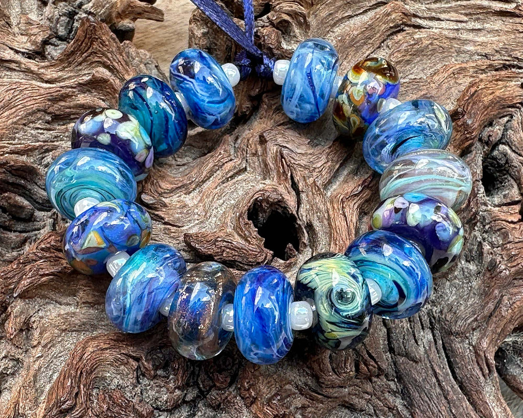 blue lampwork beads