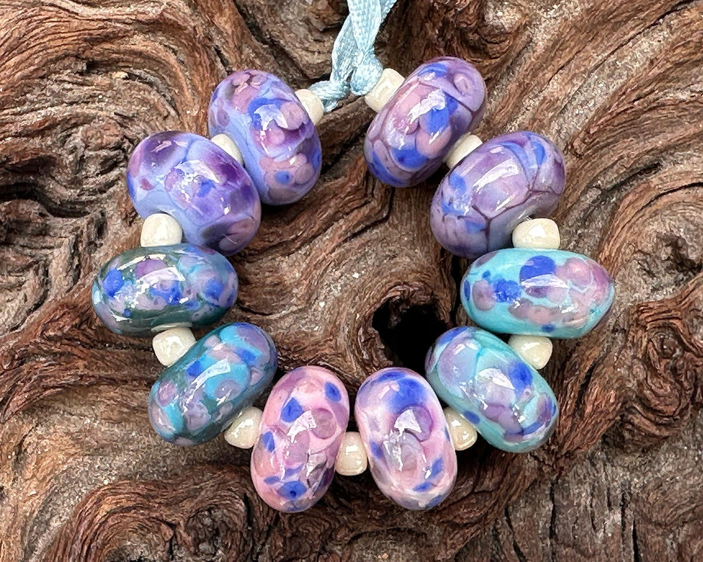 purple pink lampwork beads