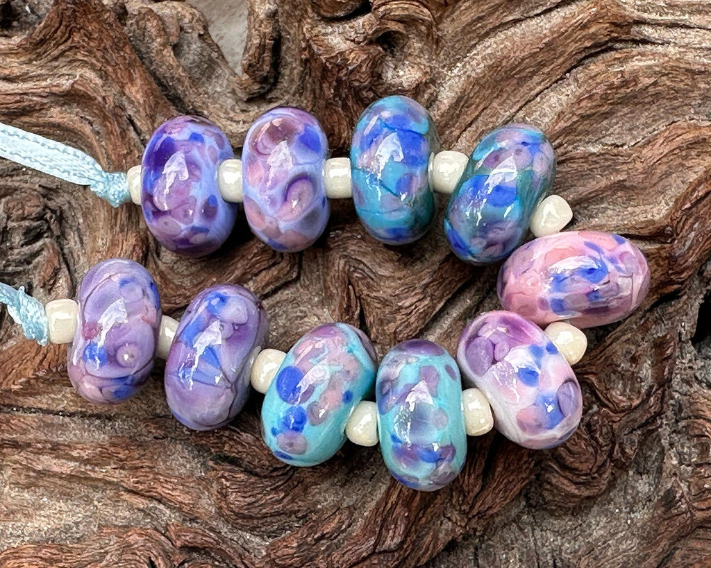 purple pink lampwork beads