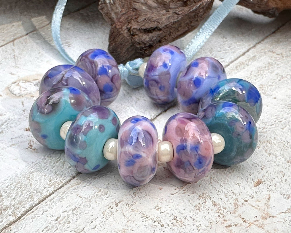 purple pink lampwork beads