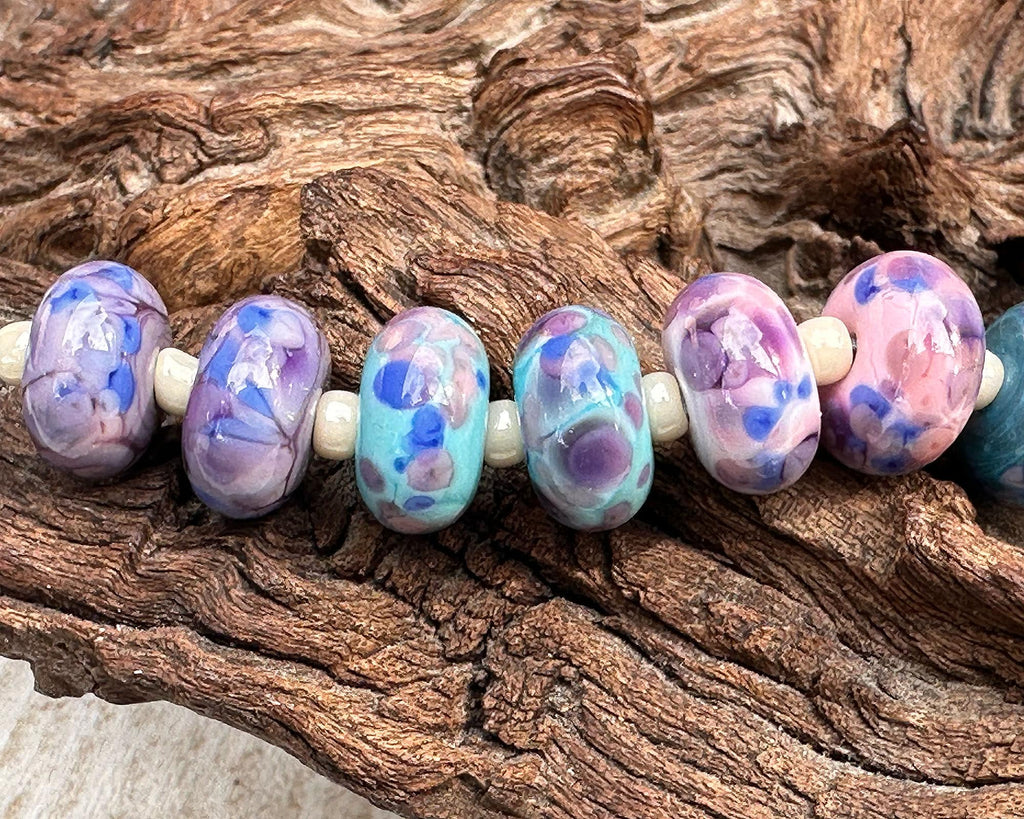 purple pink lampwork beads