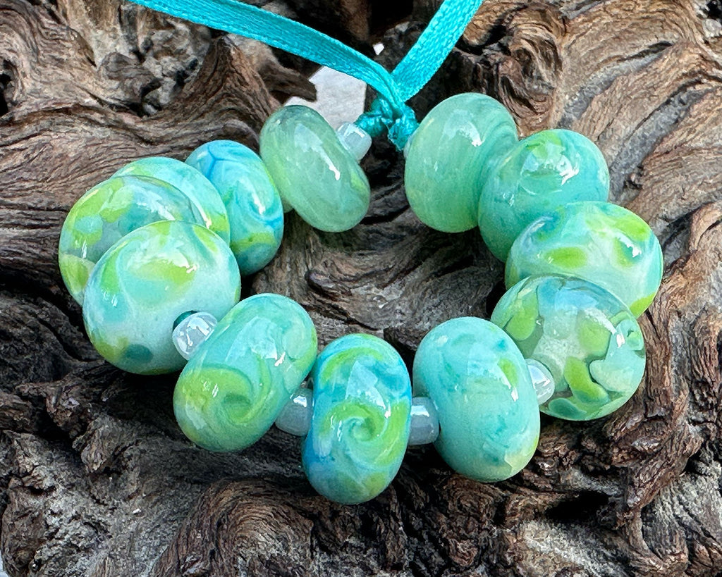 green aqua lampwork beads