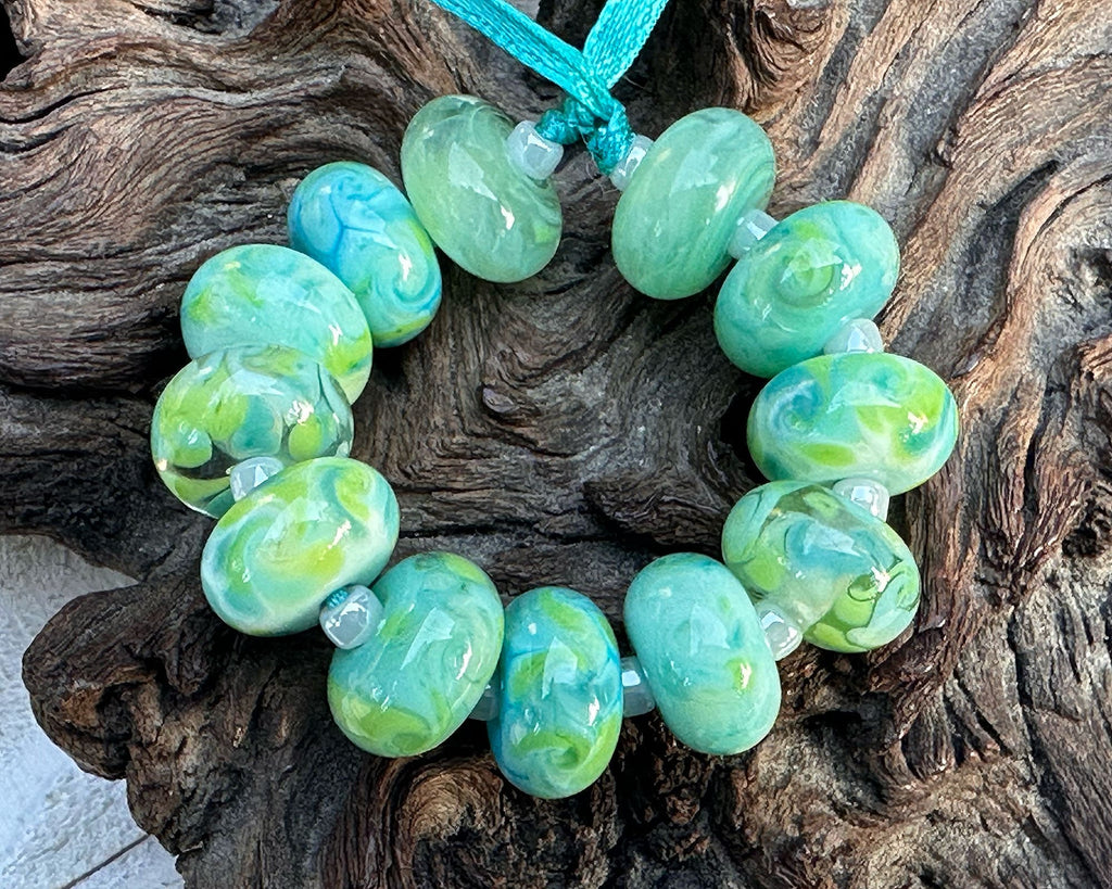 green aqua lampwork beads