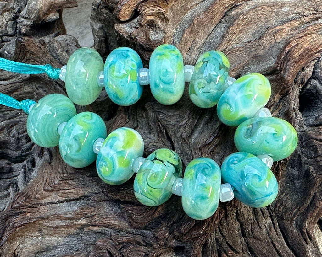 green aqua lampwork beads