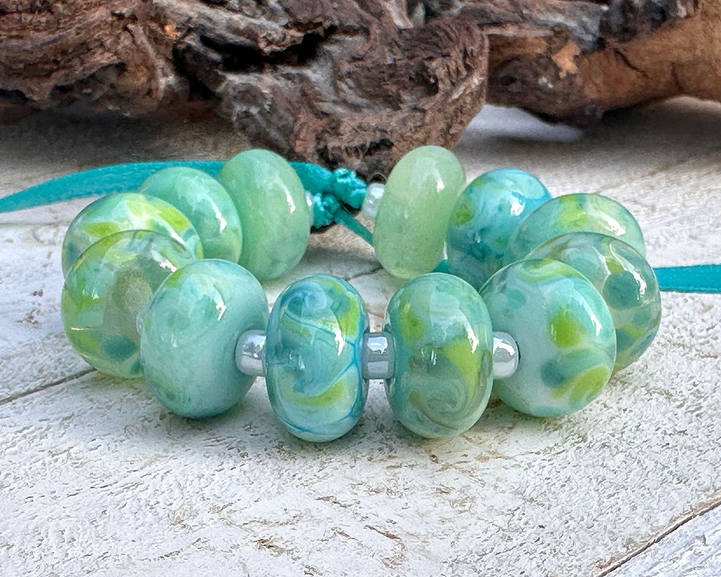 green aqua lampwork beads