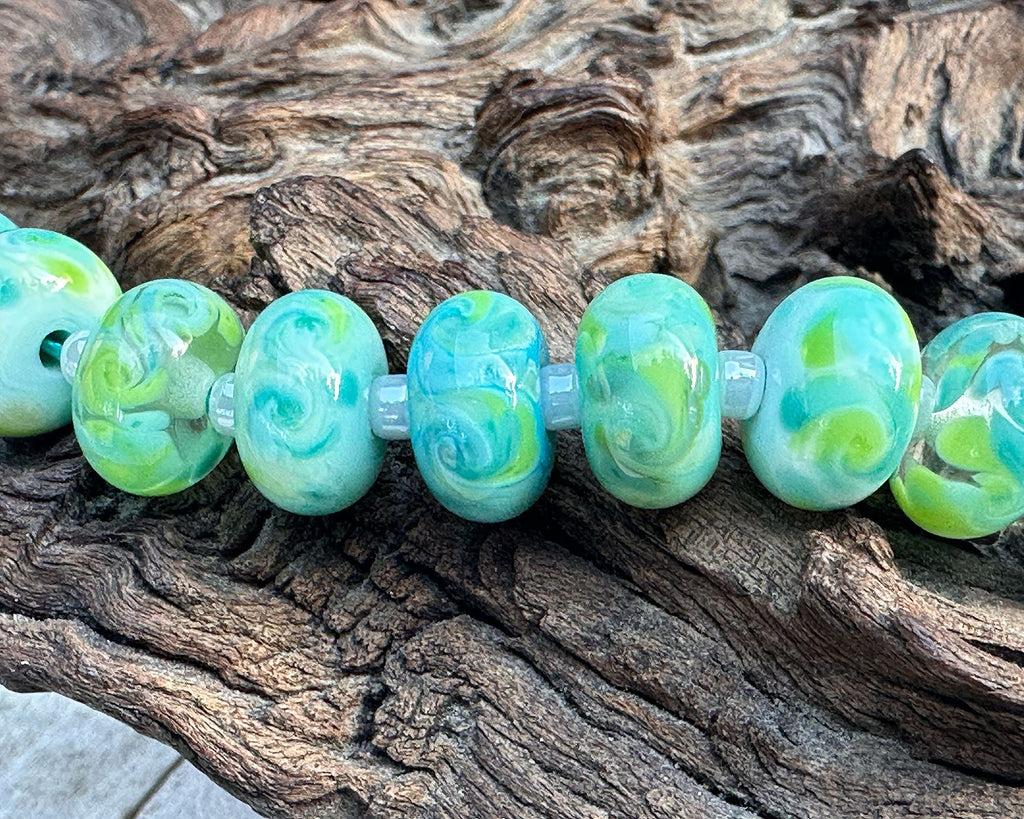 green aqua lampwork beads