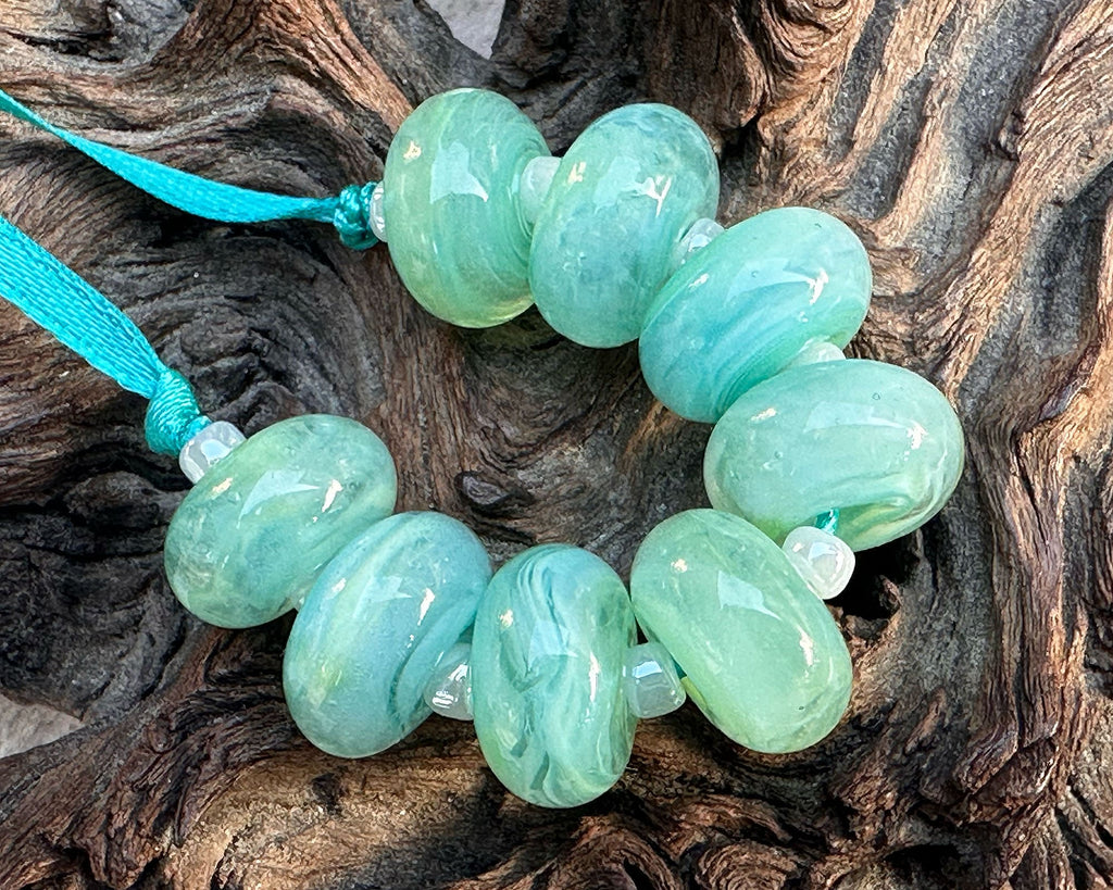 green blue lampwork beads