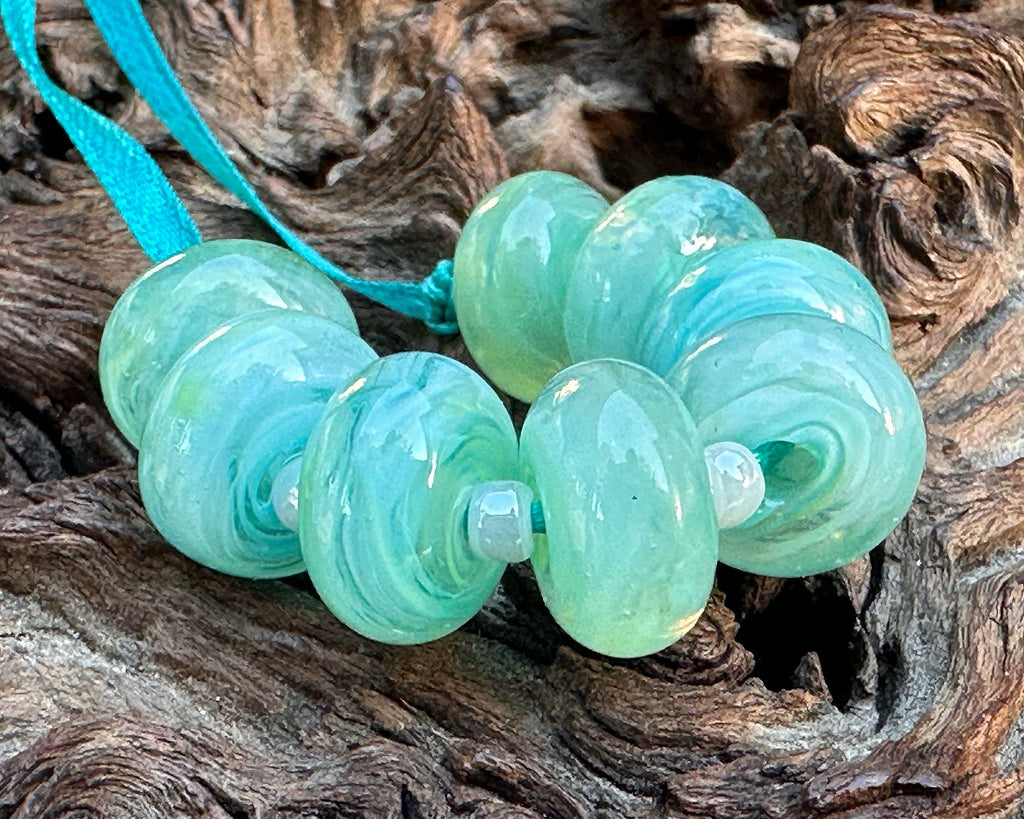 green blue lampwork beads