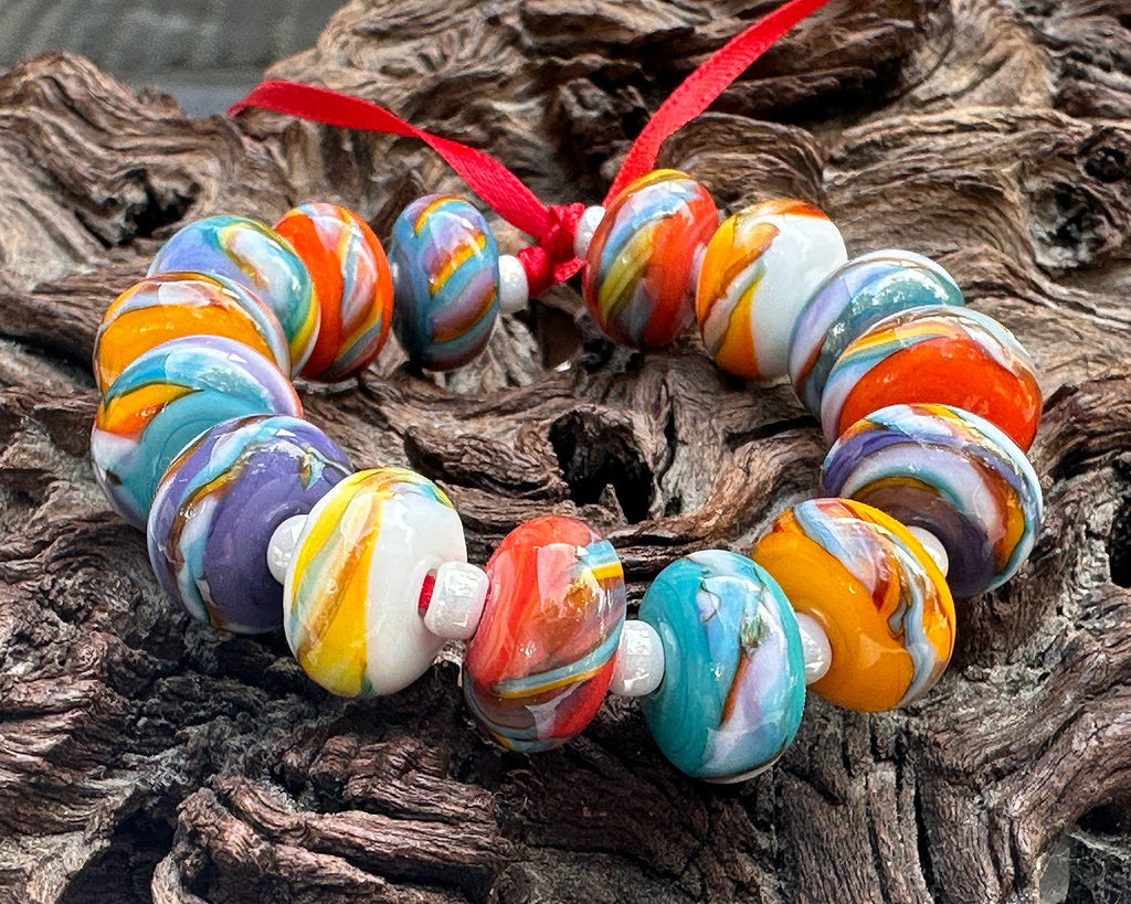 rainbow lampwork beads