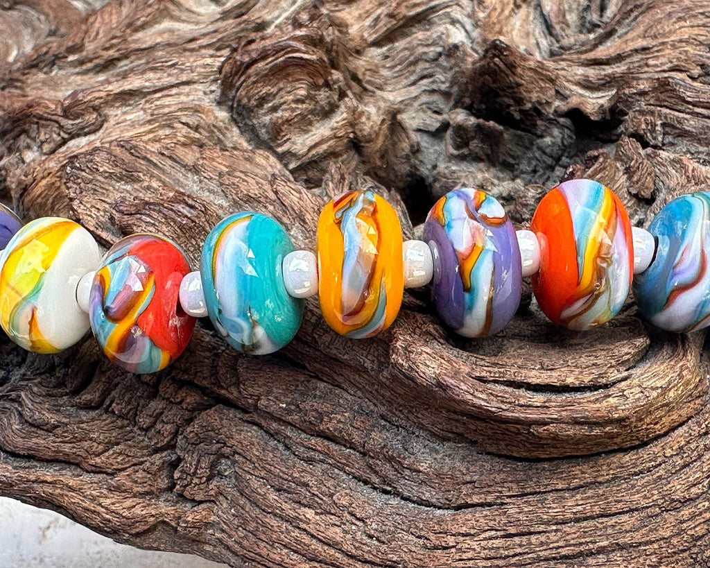 rainbow lampwork beads