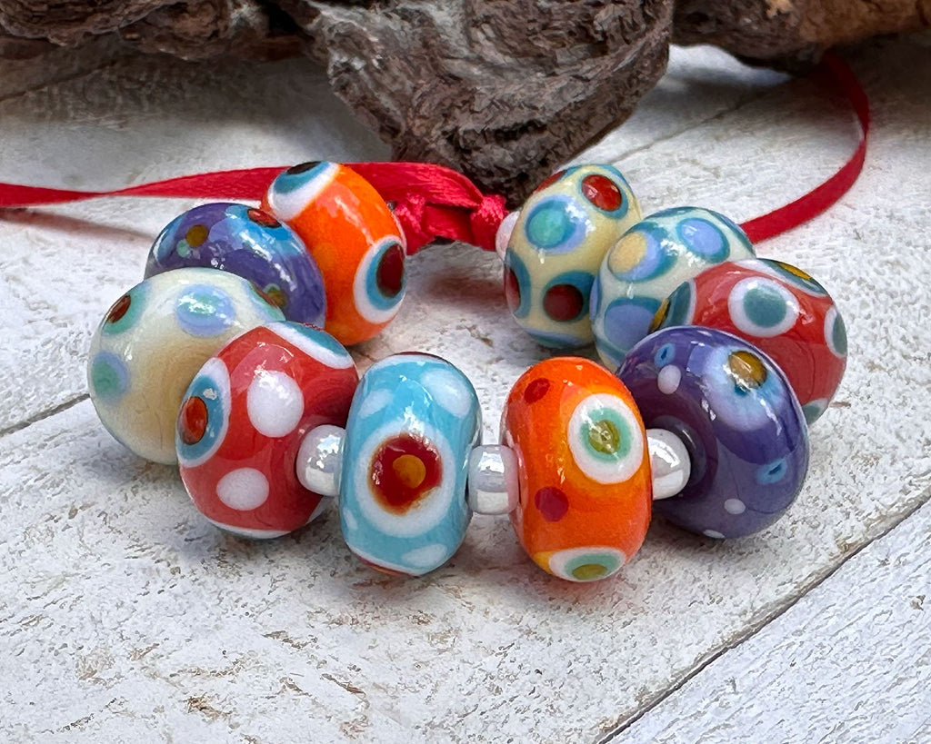 rainbow lampwork beads