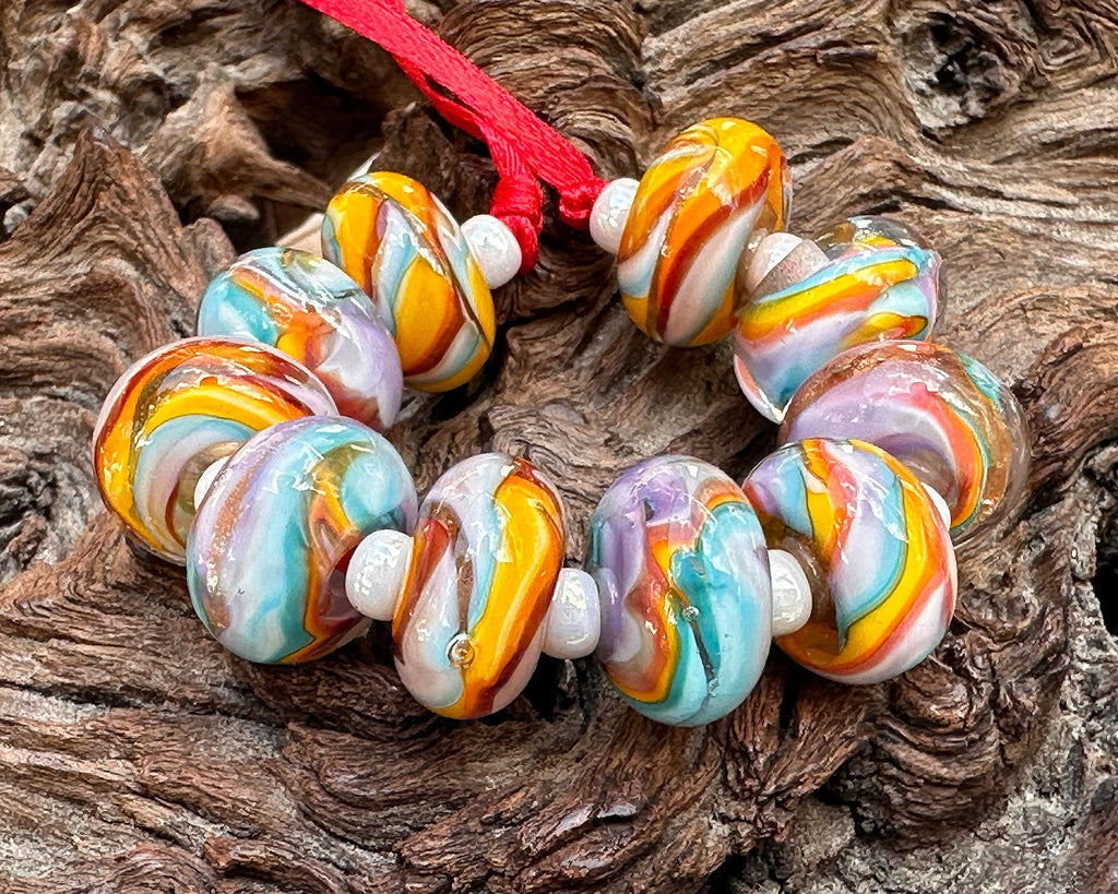 rainbow lampwork beads