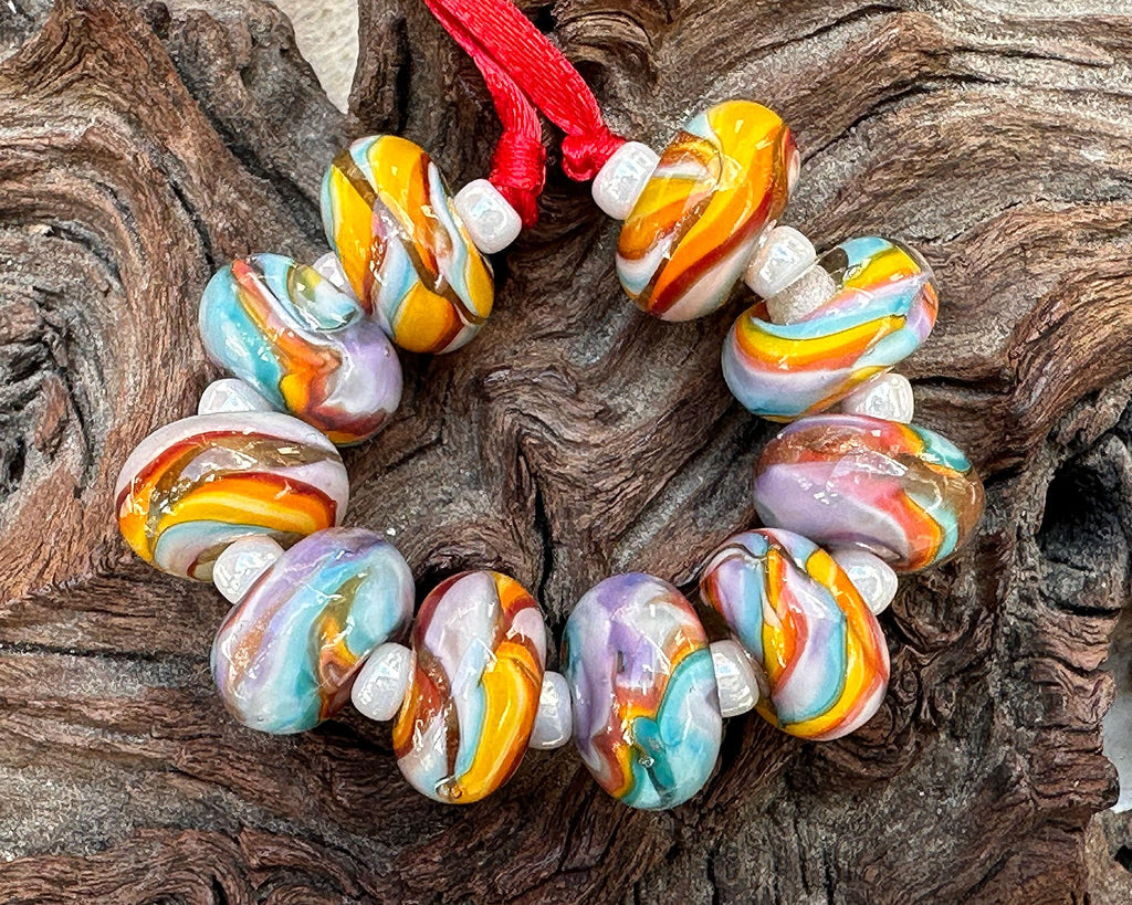 rainbow lampwork beads