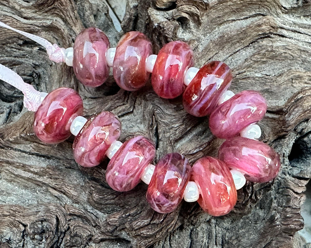 pink lampwork beads