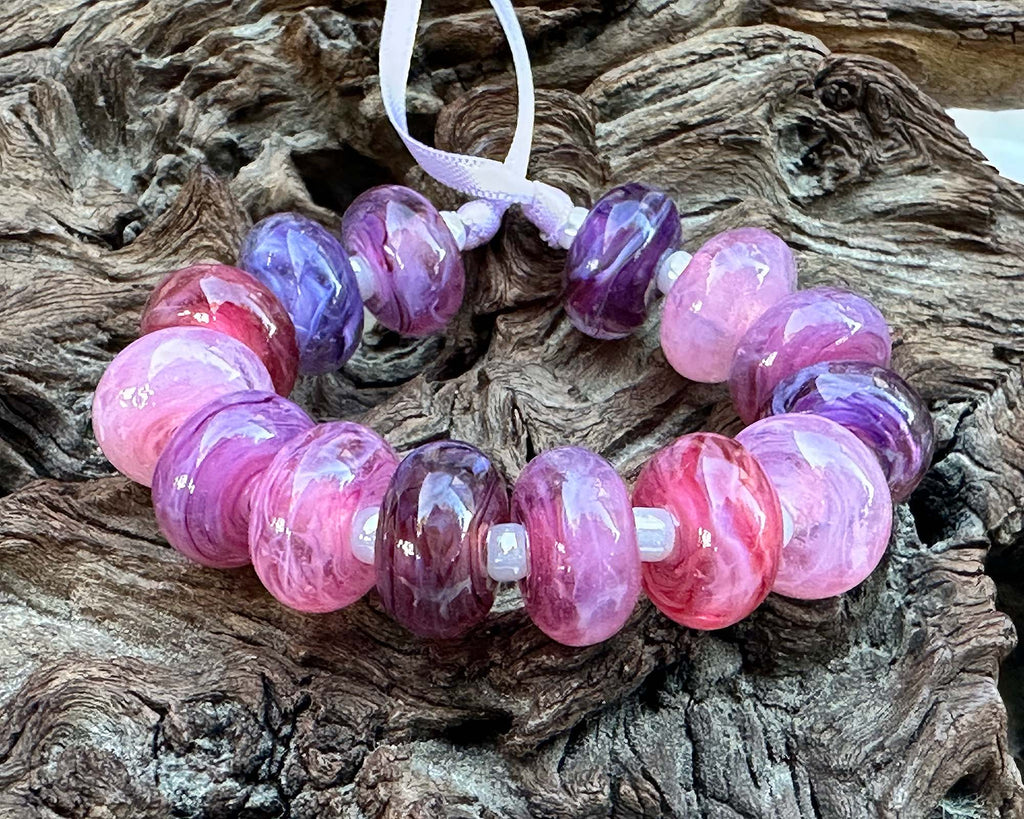 pink lampwork beads