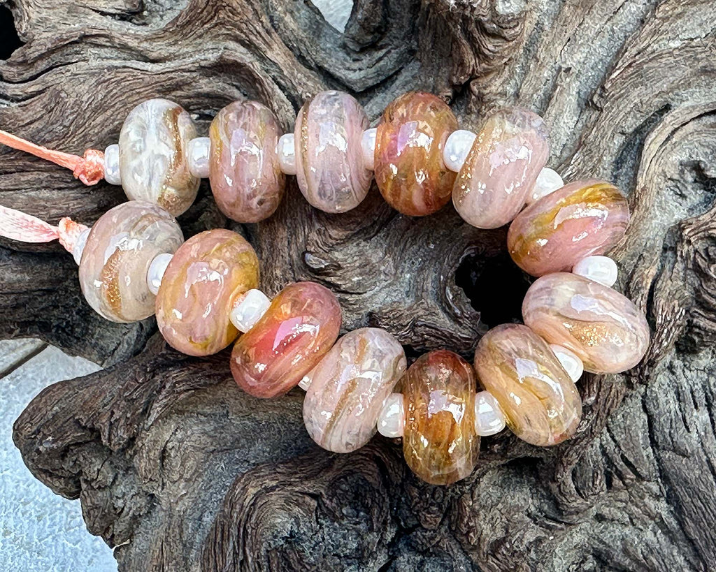 peach lampwork beads