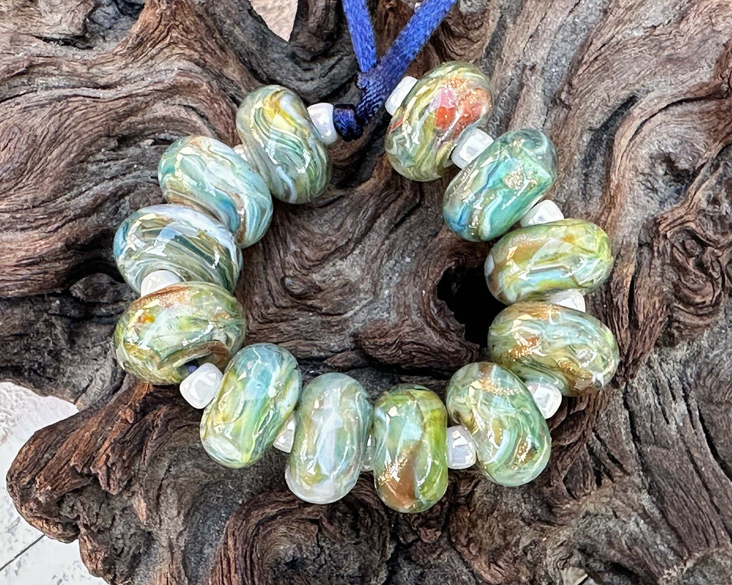 green lampwork beads