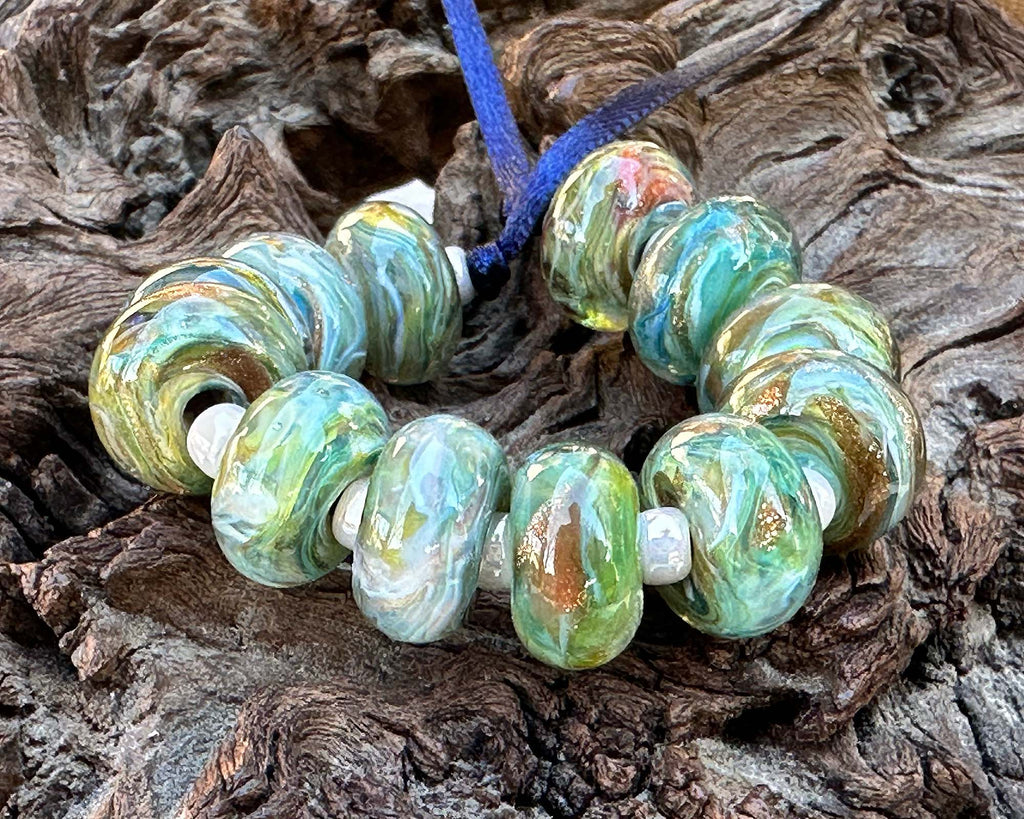 green lampwork beads