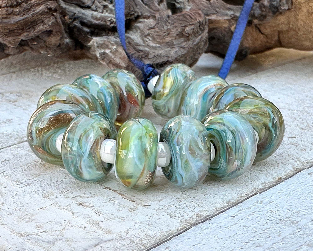 green lampwork beads