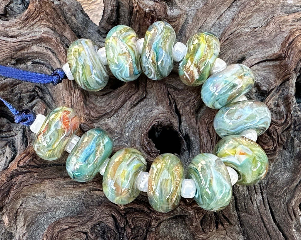 green lampwork beads