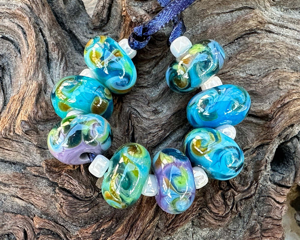 blue lampwork beads