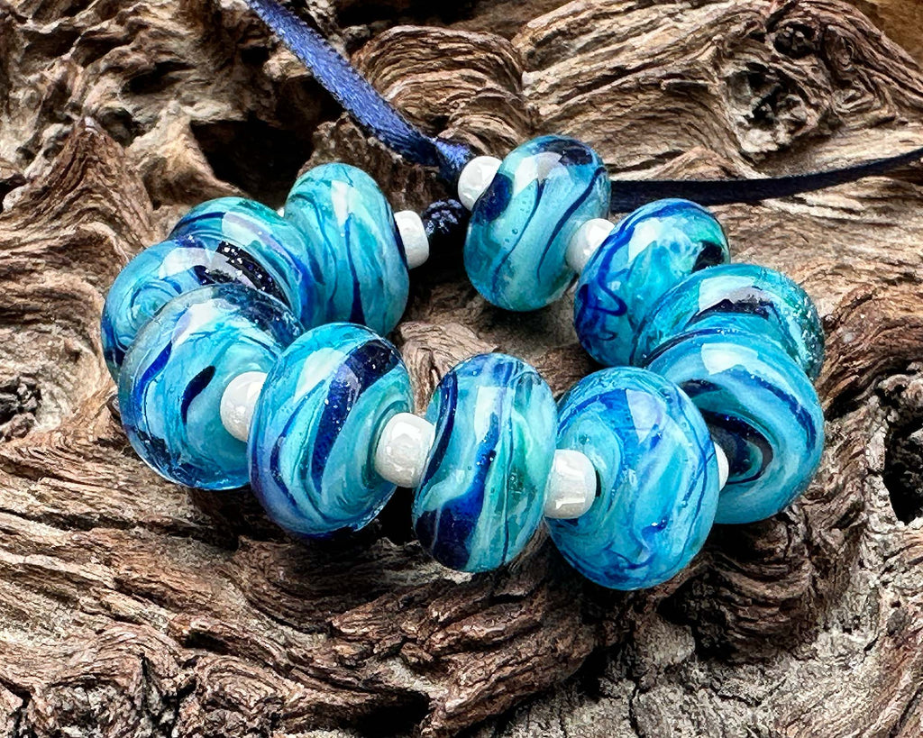 blue lampwork beads