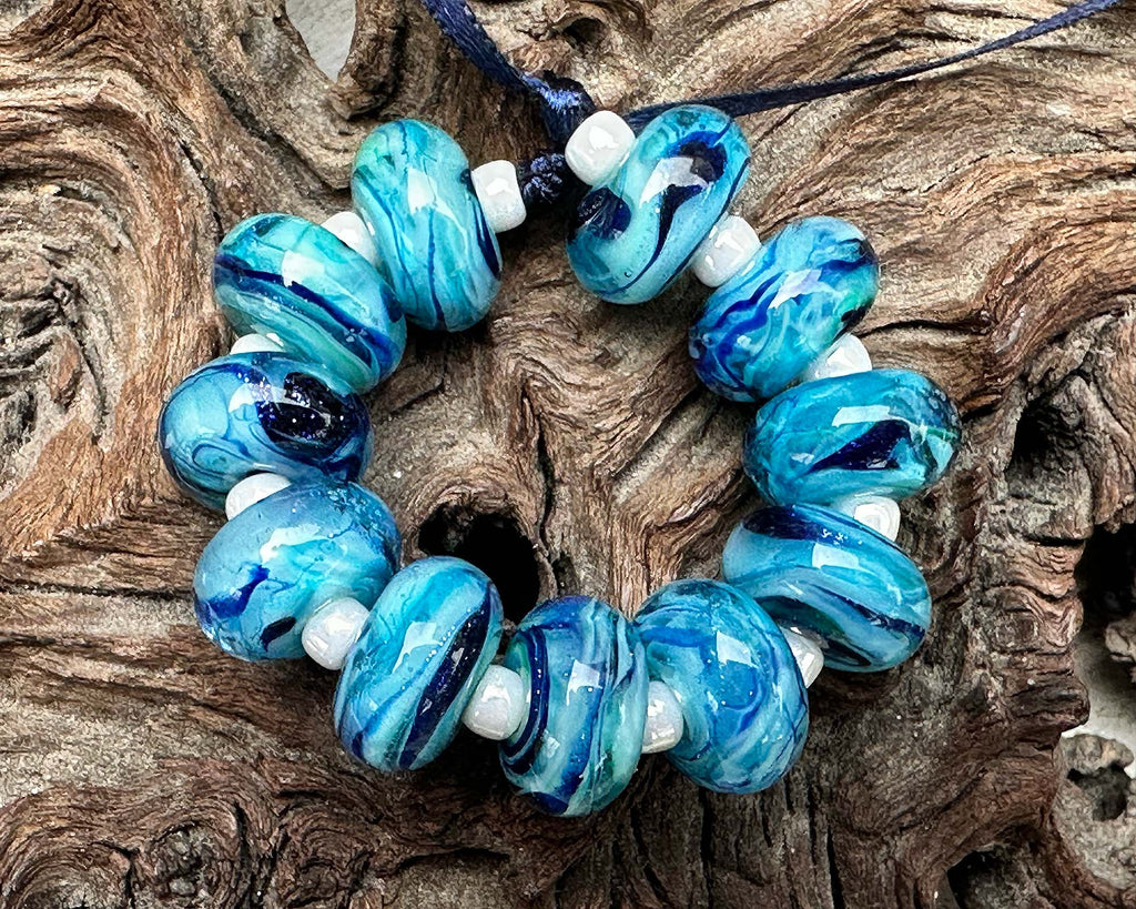 blue lampwork beads