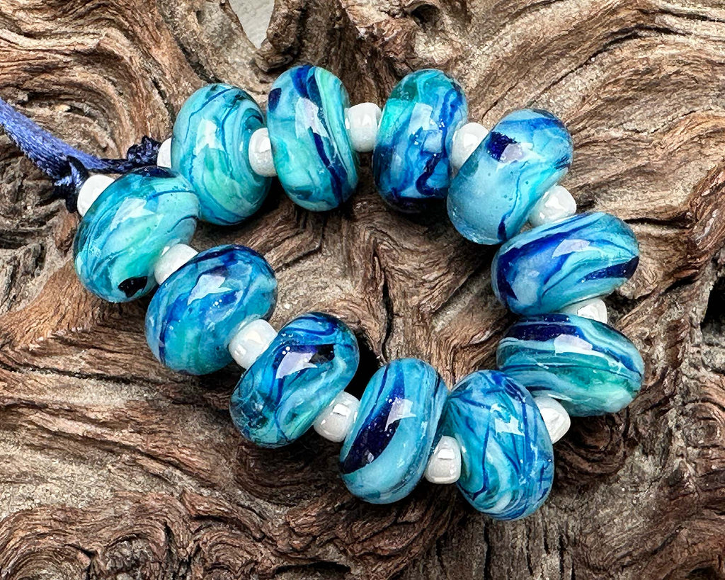 blue lampwork beads