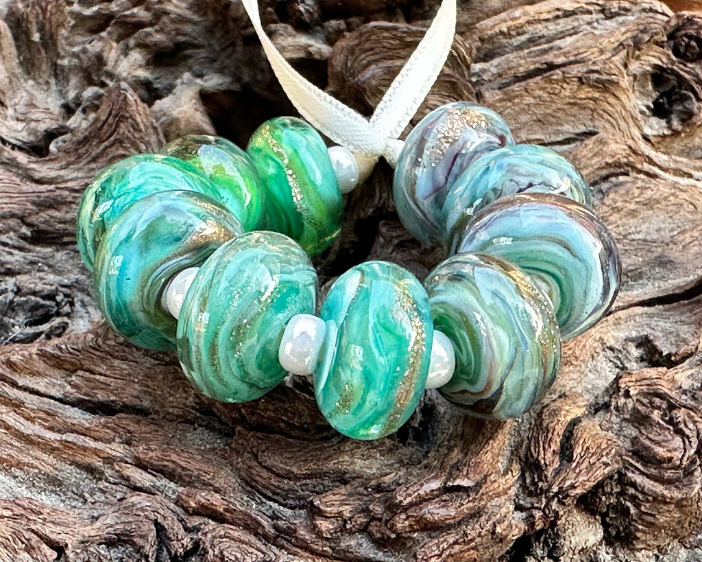 green lampwork beads