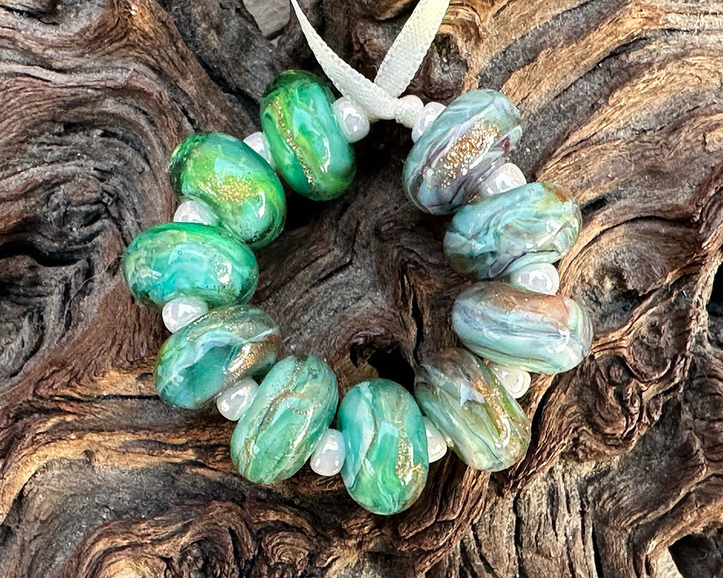 green lampwork beads