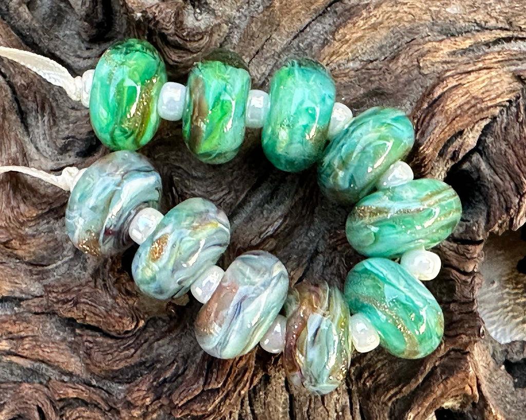 green lampwork beads