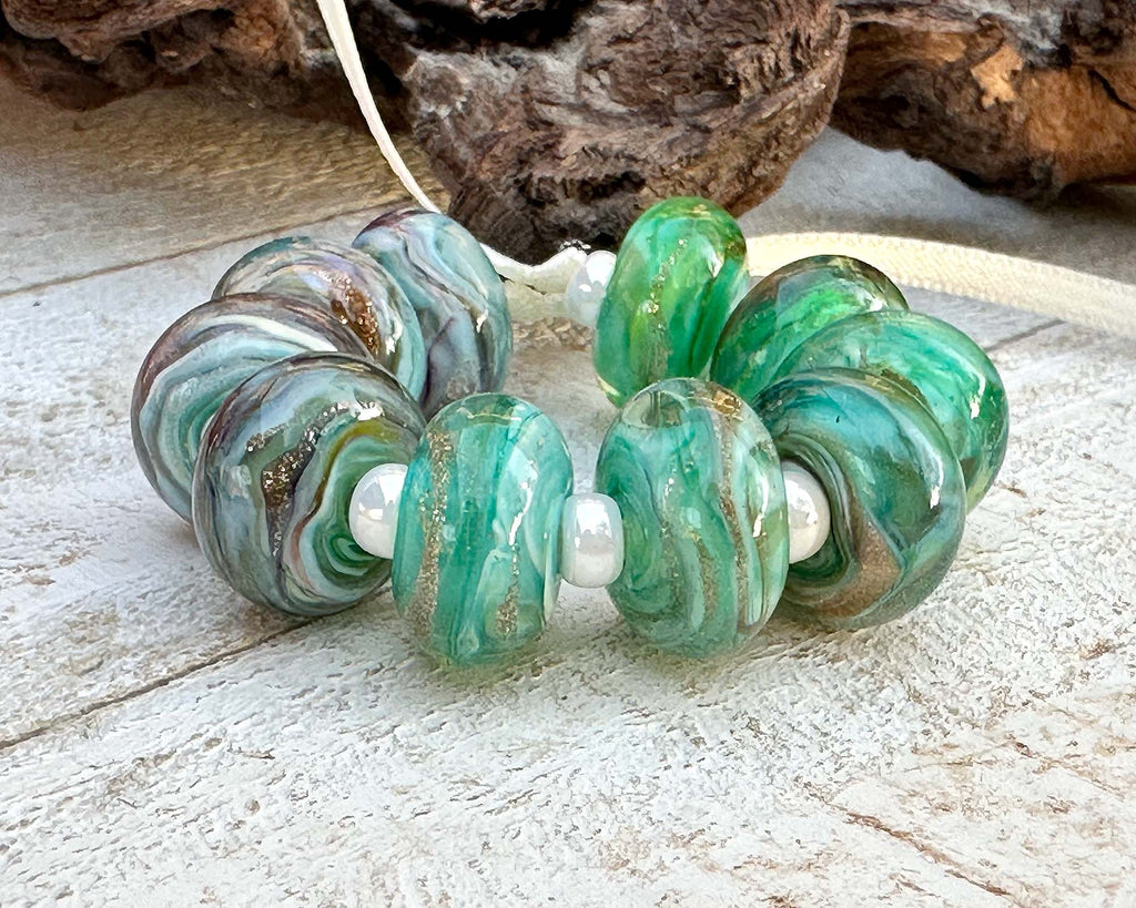 green lampwork beads