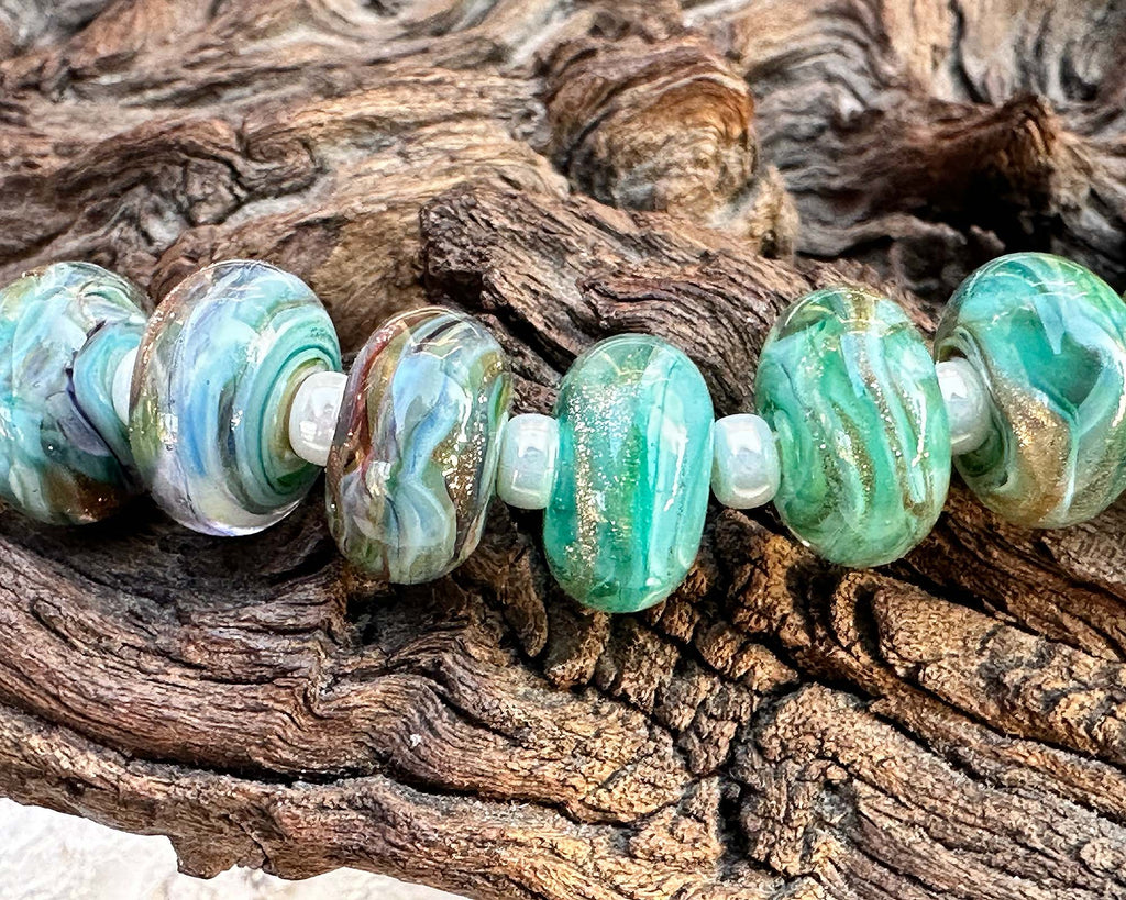 green lampwork beads