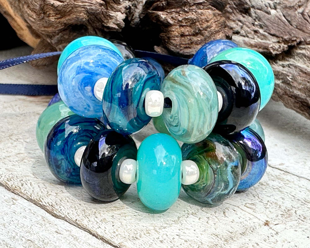 blue lampwork beads