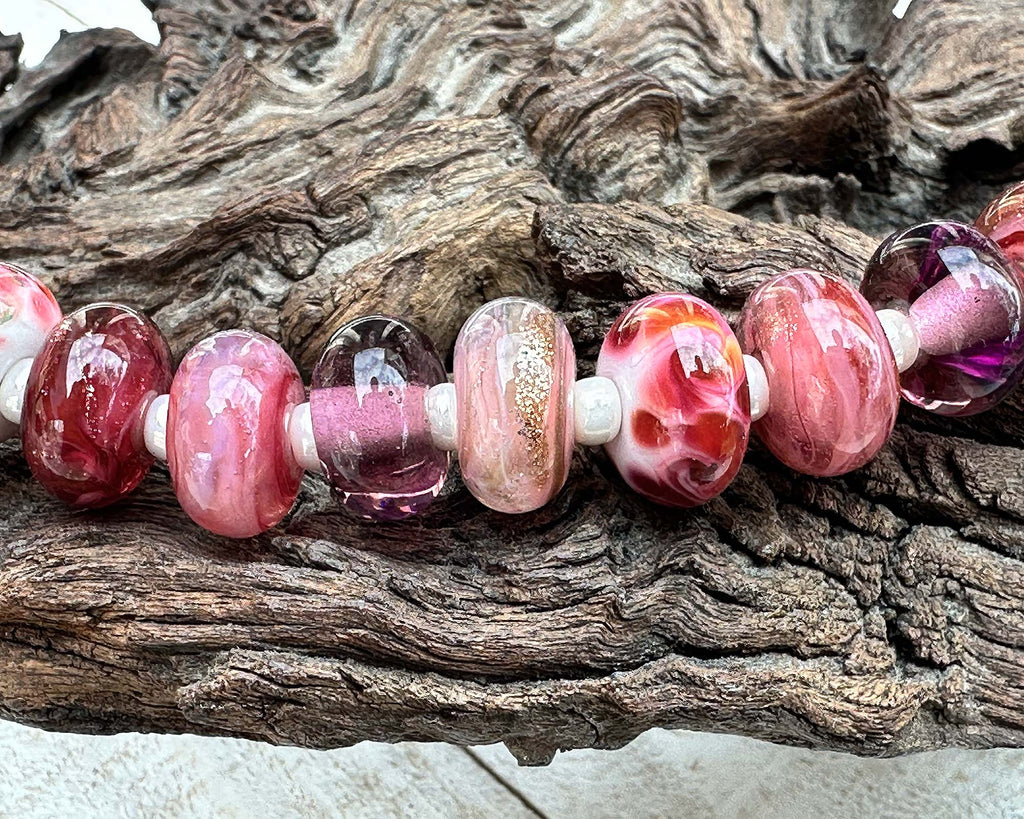 pink lampwork beads