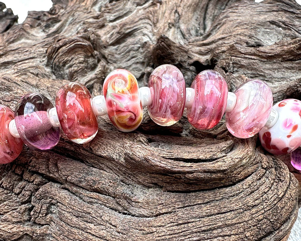 pink lampwork beads